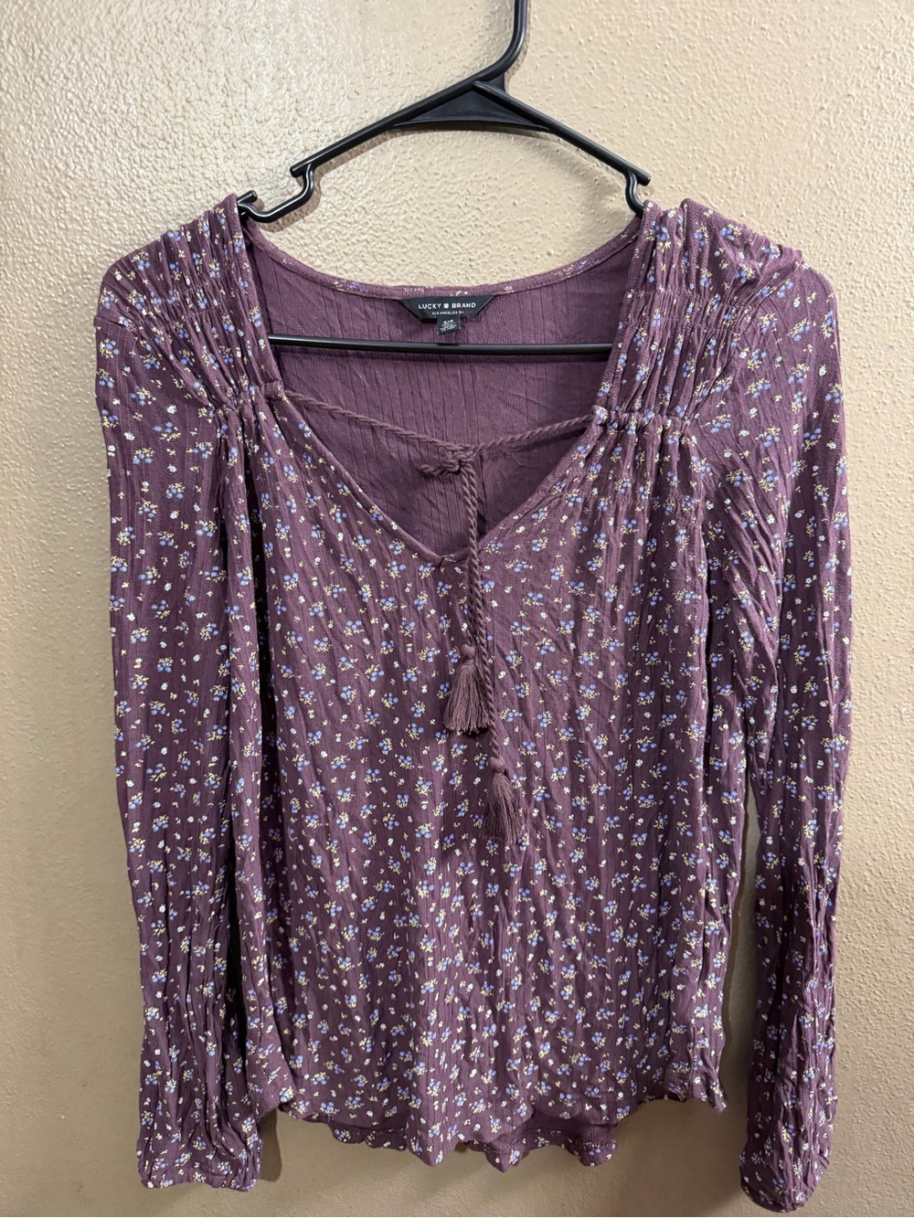 Lucky Brand Plum Dainty Floral Peasant Blouse